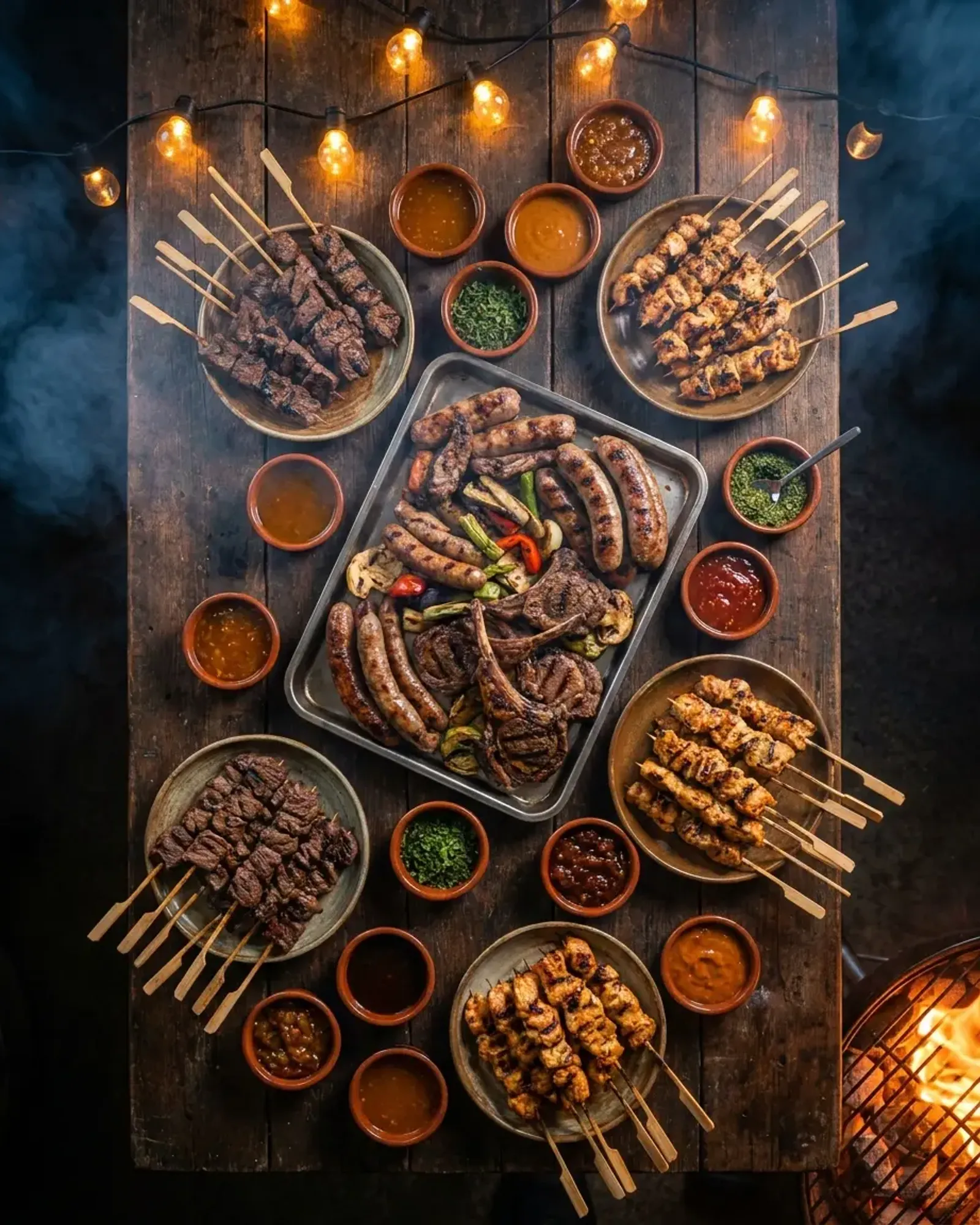 Grilled skewer platter laid out for a crowd