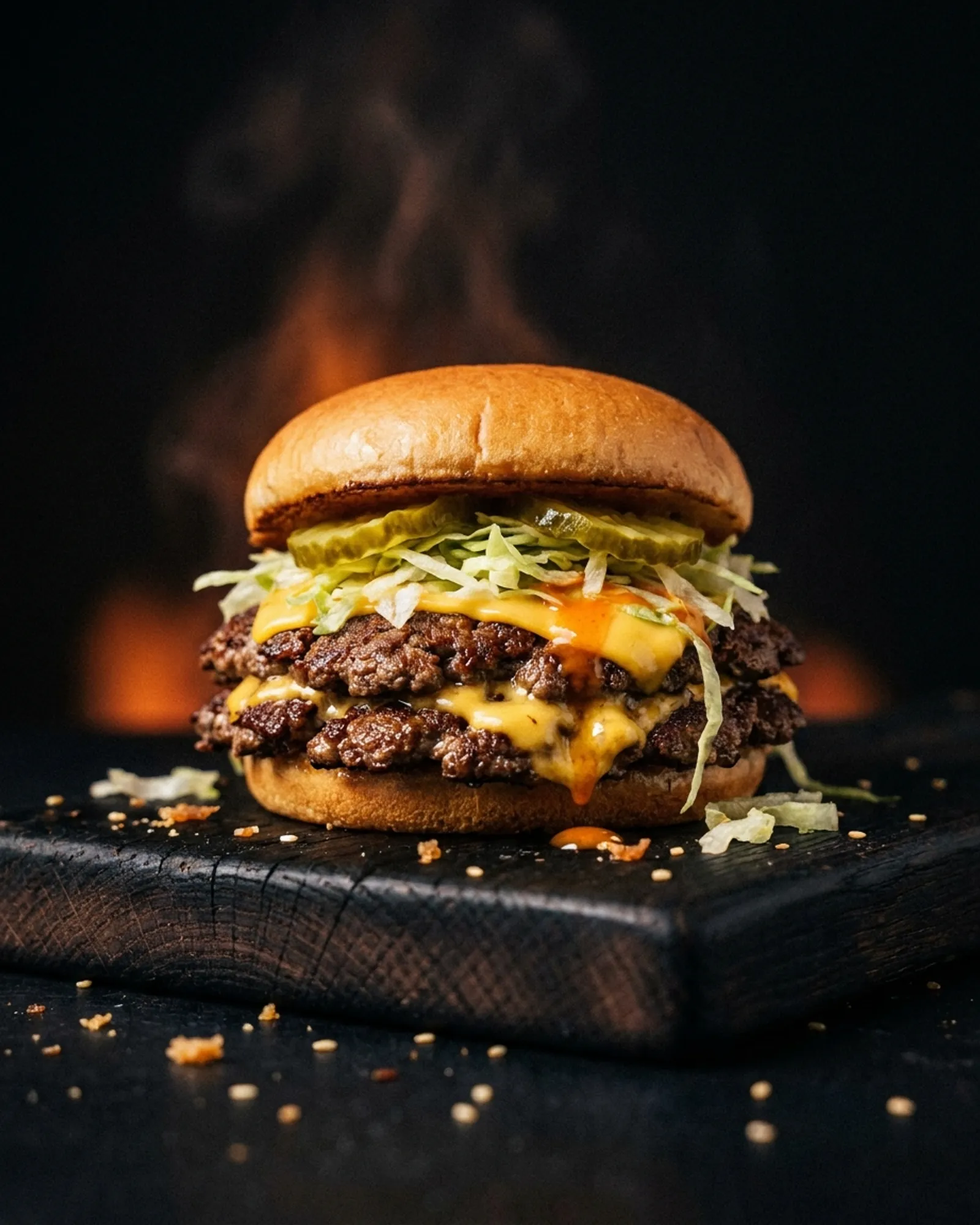 The Regular's Regular — Double beef, American cheese, shredded lettuce, pickles, maple yard sauce.